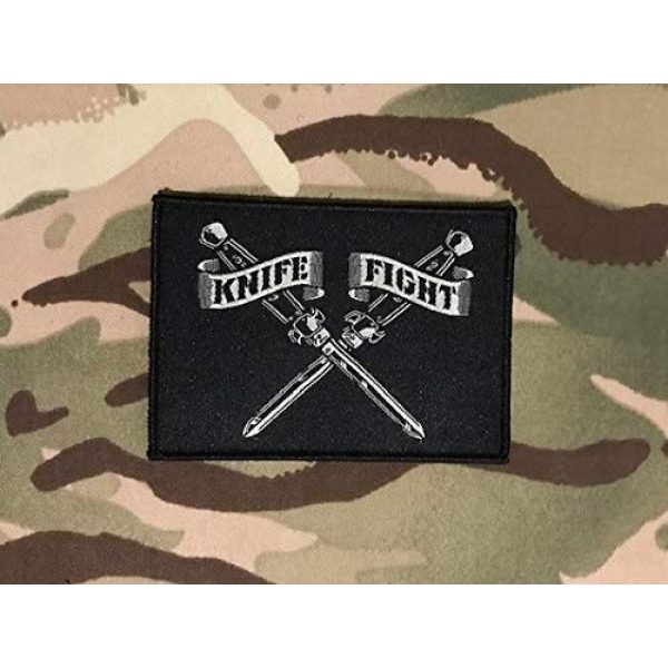 BritKitUSA Airsoft Morale Patch 2 Knife Fight Woven Morale Patch Switchblade Hydro74 Rebel Without A Cause Hook & Loop Backing Sized 3.5" x 2.5"