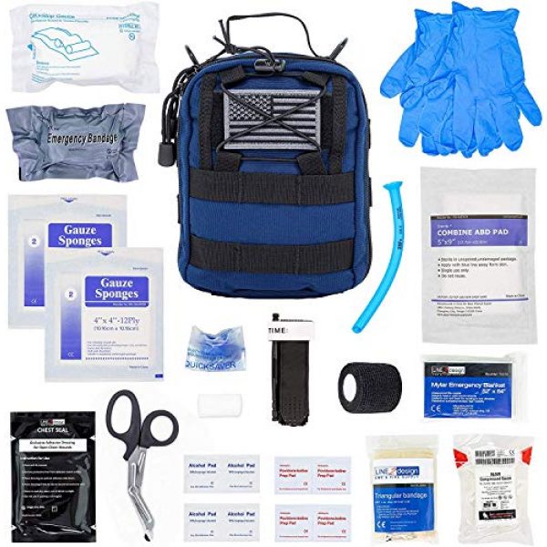 LINE2design Tactical Pouch 1 LINE2design Complete Survival Kit - EMS EMT Emergency Response Fully Stocked Tactical Molle Bag - Advanced First Aid Medical Supplies - Heavy Duty Outdoor Gear EDC IFAK Pouch Stop Bleeding Kit - Navy