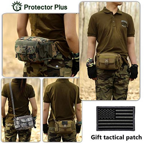 Protector Plus Tactical Pouch 3 Protector Plus Tactical Fanny Pack with Mesh Water Bottle Holder Pouch Military Running Waist Bag Sling Hip Belt MOLLE Army Lumbar Gear Pocket (Patch Included)