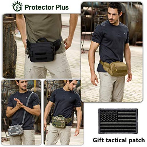 Protector Plus Tactical Pouch 3 Protector Plus Tactical Fanny Pack Military Running Waist Bag Sling Hip Belt MOLLE Army Lumbar Gear Pouch (Patch Included)