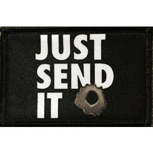 RedheadedTshirts Airsoft Morale Patch 1 Just Send It Sniper Morale Patch. Perfect for your Tactical Military Army Gear, Backpack, Operator Baseball Cap, Plate Carrier or Vest. 2x3" Hook Patch. Made in the USA