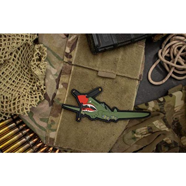 BASTION Airsoft Morale Patch 4 BASTION Morale Patches (P40 Shark Plane) | 3D PVC Patch with Hook & Loop Fastener Backing | Well-Made | Military Combat Badge Patches Ideal for Tactical Bag, Hats & Vest