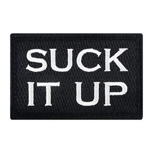 Morale Tags Airsoft Morale Patch 1 Suck It Up Hook and Loop Patch Morale Tags Fully Embroidered (Black and White)