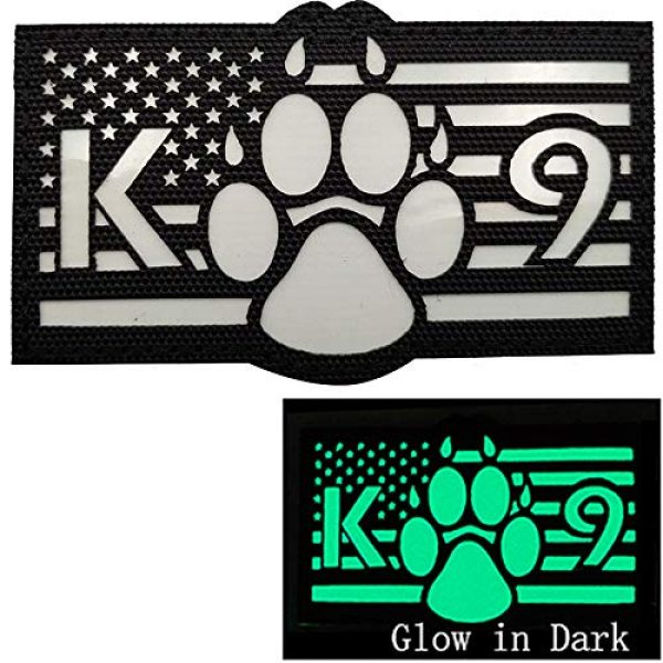 APBVIHL Airsoft Morale Patch 4 Glow in Dark USA Flag K9 Dog Handler Paw K-9 Tactical Morale Fastener Patch, Hook and Loop Backing for Harness Vest, Bundle 2 Pieces, 3.54 x 2.17 Inch