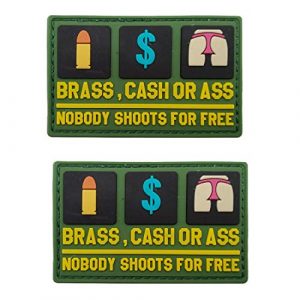 ODSP Airsoft Morale Patch 1 3D PVC Morale Patch - Brass Cash Or Ass Nobody Shoots for Free - Funny Rubber Morale Patches, Hook Fastener Backed 3.15 x 1.97 inch