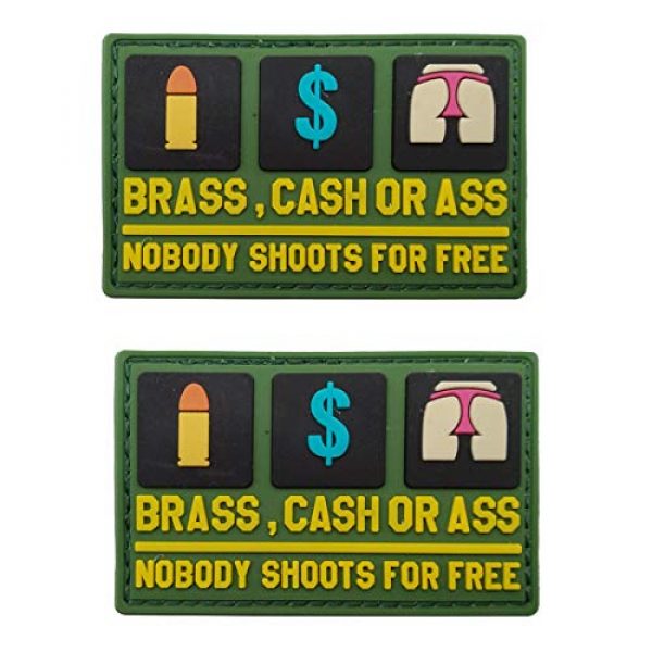 ODSP Airsoft Morale Patch 1 3D PVC Morale Patch - Brass Cash Or Ass Nobody Shoots for Free - Funny Rubber Morale Patches, Hook Fastener Backed 3.15 x 1.97 inch