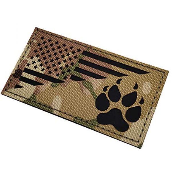 ODSP Airsoft Morale Patch 7 IR K9 Dog Handler Paw K-9 USA Flag Infrared Tactical Morale Embroidered Patch Applique with Hook and Loop Fastener Backing for Medium and Large Animal Vests Harnesses (Multicam)