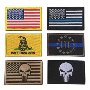 XUNQIAN Airsoft Morale Patch 1 Bundle 6 Pieces Full Color USA American Thin Blue Line Police Flag Three Percenter Tactical Don't Tread On Me Fully Embroidered Morale Tags Patch Set for Caps,Bags,Backpacks (A-6 Pieces Flag)