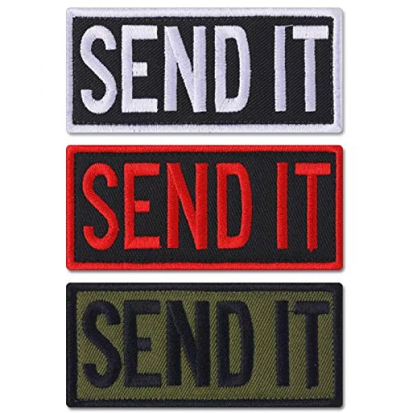 Syhood Airsoft Morale Patch 1 3 Pieces Send It Embroidered Patch with Hook and Loop Fastener Backing Tactical Applique Uniform Patch Funny Military Patch for Caps Bags Vests Uniforms, 3 Colors