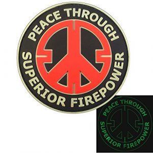 LEGEEON Airsoft Morale Patch 1 LEGEEON Peace Through Superior Firepower Glow Dark GITD Crosshair Morale Tactical PVC Rubber 3D Hook&Loop Patch