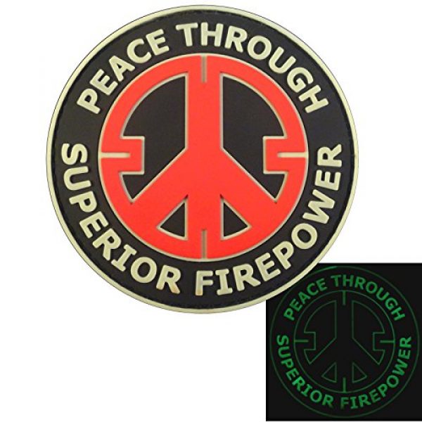 LEGEEON Airsoft Morale Patch 1 LEGEEON Peace Through Superior Firepower Glow Dark GITD Crosshair Morale Tactical PVC Rubber 3D Hook&Loop Patch