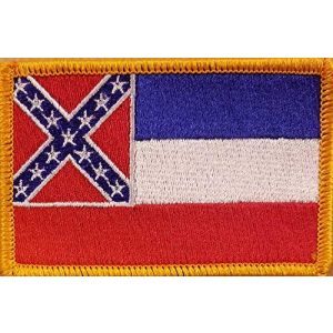 Fast Service Designs Airsoft Morale Patch 1 Mississippi State Flag Embroidered Patch with Hook & Loop Morale Tactical Shoulder Emblem Morale Version Gold Border