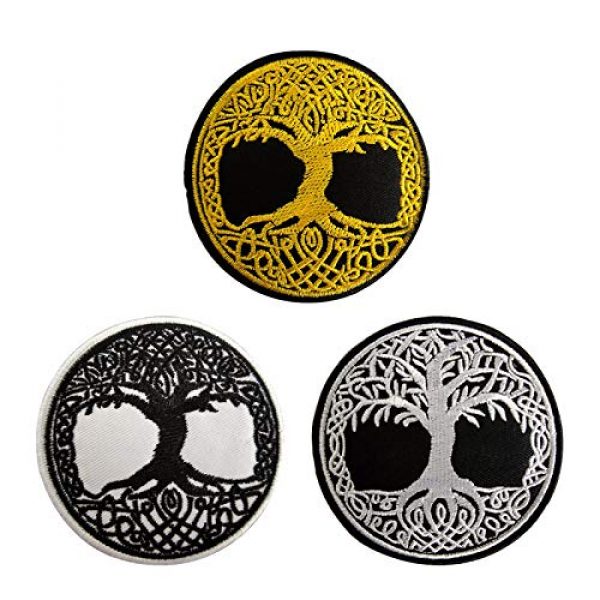 Team Airsoft Morale Patch 1 Set of 3 Yggdrasil Patch The Tree of Life in Norse Embroidered Badge Iron On Sew On Emblem Applique Gold White Black for DIY Costume Jeans Jackets Clothing Bags