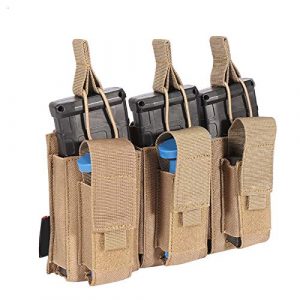 VZVAV Tactical Pouch 1 Cs Triple Mag Bag Molle Open-Top Triple Magazine Pouch, 1000D Nylon for with Adjustable Bungee Straps for Easy Carry and Use, Can Mounted on Any Equipment of The MOLLE System