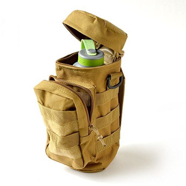 Ultimate Arms Gear Tactical Pouch 2 Ultimate Arms Gear H2O Water Bottle Hydration Tactical MOLLE Webbing Pouch with Hose Tube Pass-Thru, Front Accessory Pocket Compartment, D-Rings & Grommet Drain, Coyote Tan