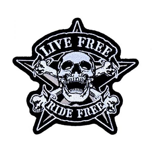 Graphic Dust Airsoft Morale Patch 2 Live Free Ride Free Skull Biker Embroidered Iron On Patch Motorcycle Rock Skeleton Chopper Uniform Jacket Costume Racing Morale Gun Jean Jacket