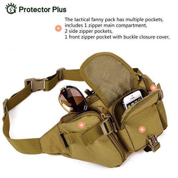 Protector Plus Tactical Pouch 5 Protector Plus Tactical Fanny Pack Military Running Waist Bag Sling Hip Belt MOLLE Army Lumbar Gear Pocket (Patch Included)