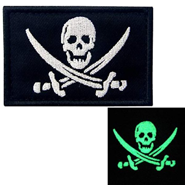 EmbTao Airsoft Morale Patch 2 Glow in Dark Pirate Flag Military Morale Applique Fastener Hook & Loop Patch