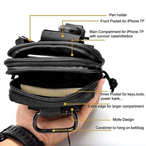 OneTigris Tactical Pouch 2 OneTigris MOLLE EDC Pouch & 4pcs Heavy Duty Stainless Cable Keyring EDC Keychain
