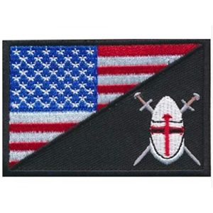 Tactical Embroidery Patch Airsoft Morale Patch 1 USA Flag with Cross Shield Christian Knight Embroidery Patch Military Tactical Morale Patch Badges Emblem Applique Hook Patches for Clothes Backpack Accessories