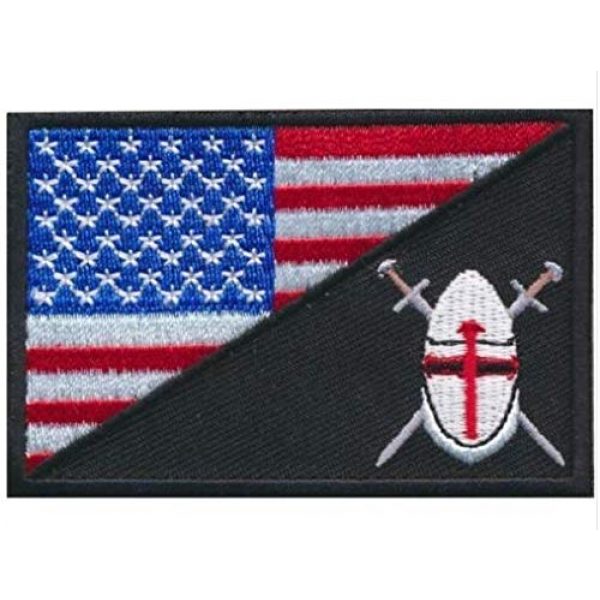 Tactical Embroidery Patch Airsoft Morale Patch 1 USA Flag with Cross Shield Christian Knight Embroidery Patch Military Tactical Morale Patch Badges Emblem Applique Hook Patches for Clothes Backpack Accessories