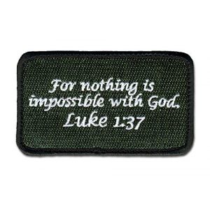 BASTION Airsoft Morale Patch 1 BASTION Morale Patches (Luke 1:37, Green) | 3D Embroidered Patches with Hook & Loop Fastener Backing | Well-Made Clean Stitching | Christian Patches Ideal for Tactical Bag, Hats & Vest