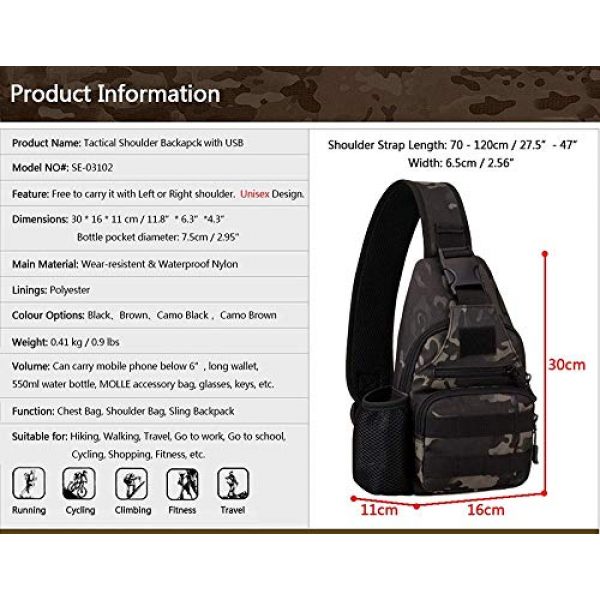 ACOMOO Tactical Backpack 2 ACOMOO Tactical Chest Sling Bag Water Resistant MOLLE Shoulder Backpack Mens One Strap Daypack with Water Bottle Holder Camo Black