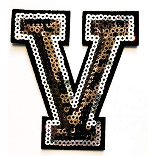 Glamour Emporium Airsoft Morale Patch 1 3" inch Black and Silver Sequin Letter A-Z Iron-on Patch Appliqu© Sewing Alphabet Letter (V)