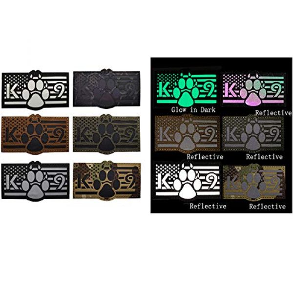 APBVIHL Airsoft Morale Patch 5 Glow in Dark USA Flag K9 Dog Handler Paw K-9 Tactical Morale Fastener Patch, Hook and Loop Backing for Harness Vest, Bundle 2 Pieces, 3.54 x 2.17 Inch