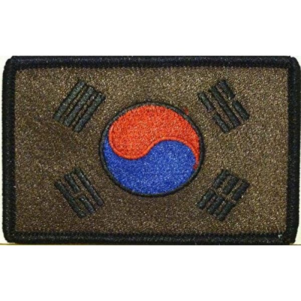 Fast Service Designs Airsoft Morale Patch 1 South Korea Flag Embroidered Patch with Hook & Loop Travel Korean Patriotic MC Biker Morale Emblem Black & Brown Version. Black Border #91
