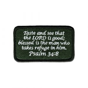 BASTION Airsoft Morale Patch 1 BASTION Morale Patches (Psalm 34:8, ODG) | 3D Embroidered Patches with Hook & Loop Fastener Backing | Well-Made Clean Stitching | Christian Patches Ideal for Tactical Bag, Hats & Vest