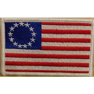 Fast Service Designs Airsoft Morale Patch 2 Betsy Ross with White Stars Flag Embroidered Patch with Hook & Loop Tactical Morale USA Patch White Border