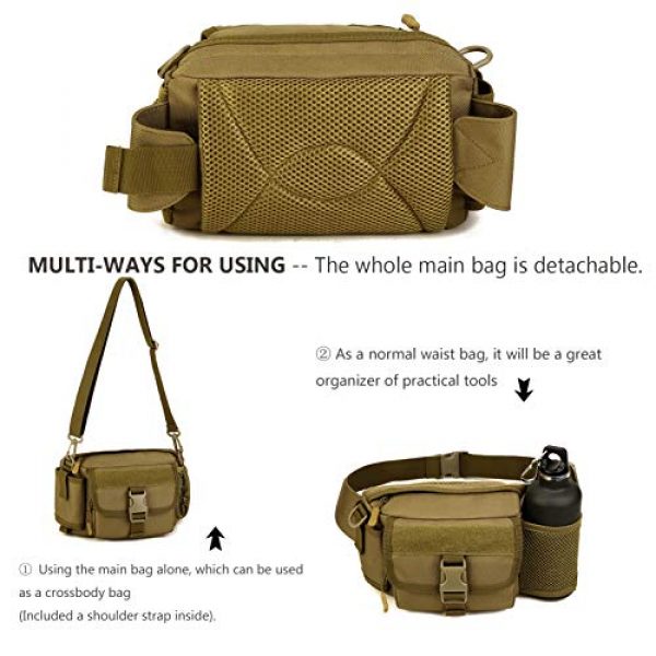 Protector Plus Tactical Pouch 5 Protector Plus Tactical Fanny Pack with Mesh Water Bottle Holder Pouch Military Running Waist Bag Sling Hip Belt MOLLE Army Lumbar Gear Pocket (Patch Included)