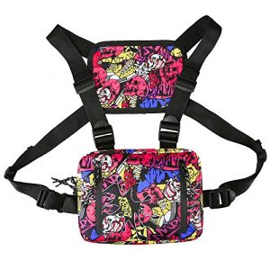 Wisfun Tactical Pouch 1 Wisfun Chest Rig Bag, Adjustable Functional Shoulder Pack Walkie Talkie Harness Radio Holster Outdoor Sports Chest Bag Tactical Chest Rig