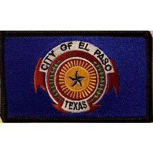 Fast Service Designs Airsoft Morale Patch 1 EL PASO Texas Flag Embroidered Patch with Hook & Loop Morale Tactical Travel Emblem Black Border