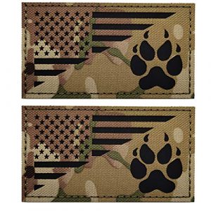 ODSP Airsoft Morale Patch 1 IR K9 Dog Handler Paw K-9 USA Flag Infrared Tactical Morale Embroidered Patch Applique with Hook and Loop Fastener Backing for Medium and Large Animal Vests Harnesses (Multicam)