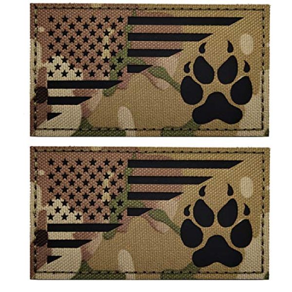 ODSP Airsoft Morale Patch 1 IR K9 Dog Handler Paw K-9 USA Flag Infrared Tactical Morale Embroidered Patch Applique with Hook and Loop Fastener Backing for Medium and Large Animal Vests Harnesses (Multicam)