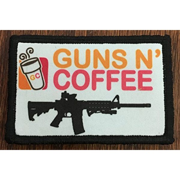 RedheadedTshirts Airsoft Morale Patch 2 Guns and Coffee Morale Patch. Perfect for your Tactical Military Army Gear, Backpack, Operator Baseball Cap, Plate Carrier or Vest. 2x3" Hook Patch. Made in the USA