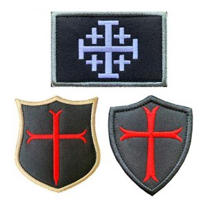 Antrix Airsoft Morale Patch 1 Antrix 3 Pieces Jerusalem Cross Crusader Order Holy Sepulchre Crusader Shield Emblem Patch and Crusader Knight Emblem Badge Patch Hook & Loop Tactical Military Morale Patches