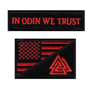 Miltacusa Airsoft Morale Patch 1 Miltacusa Odin we Trust USA Flag Valknut Viking Hook Fastener Patch (Bundle 2pc Red/Blk)