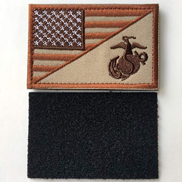 Xunqian Airsoft Morale Patch 2 USA American Flag w/Marine Corps USMC Military Tactical Morale Badge Patch 3" x 1.97" (Brown)