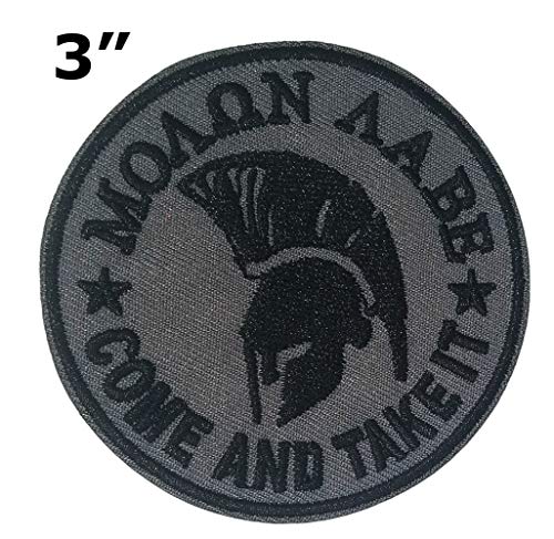 thumbnail image 2 of Molon Labe Grey Embroidered Patch – Iron-On Applique – Military Spartan – DIY 2 of 3