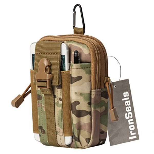 IronSeals Tactical Pouch 1 IronSeals Tactical Molle Pouch Compact EDC Utility Gadget Belt Waist Gear Bag with Cell Phone Holster Holder Pouch for 4.7"-6.1" iPhone 12Pro/12/11Pro/11 with Slim Case (Bonus: 2 Shoelace Buckle)