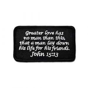 BASTION Airsoft Morale Patch 1 BASTION Morale Patches (John 15:13, Black) | 3D Embroidered Patches with Hook & Loop Fastener Backing | Well-Made Clean Stitching | Christian Patches Ideal for Tactical Bag, Hats & Vest