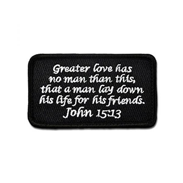 BASTION Airsoft Morale Patch 1 BASTION Morale Patches (John 15:13, Black) | 3D Embroidered Patches with Hook & Loop Fastener Backing | Well-Made Clean Stitching | Christian Patches Ideal for Tactical Bag, Hats & Vest