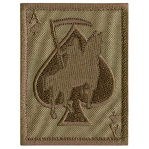 LEGEEON Airsoft Morale Patch 1 LEGEEON Tan Coyote Ace of Spades Grim Reaper Death Card Morale Tactical Skull Skeleton Touch Fastener Patch