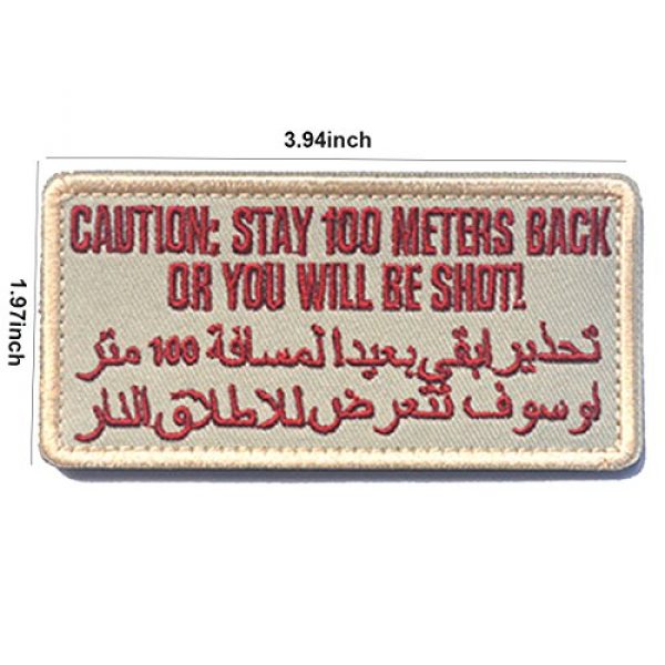 ODSP Airsoft Morale Patch 3 Caution Stay 100 Meters Back or You Will Be Shot Embroidery Military Tactical Morale Badge Hook & Loop Desert Emblem Patch 3.94" x 1.97" Sized for Clothes Jeans Jackets Backpacks (Bubble 3 Pieces)