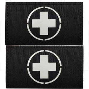 ODSP Airsoft Morale Patch 1 Glow in Dark Medic Cross First Aid Patches, EMS EMT MED Medical Rescue Tactica Military Morale Combat Armband Badges with Hook and Loop Fastener Backing, 3.54 x 1.97 Inch, 2 Pieces