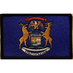 Fast Service Designs Airsoft Morale Patch 1 Michigan State Flag Embroidered Patch with Hook & Loop Morale Tactical Emblem Black Border