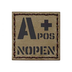 Tactical Freaky Airsoft Morale Patch 1 Tan IR APOS A+ NOPEN No Penicillin Allergy Coyote Brown Blood Type 2x2 Tactical Morale Fastener Patch